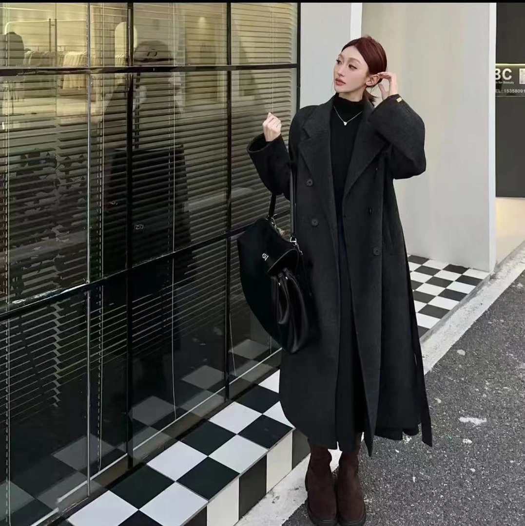 801宽松版小个子中长款赫本风大衣外套秋冬显瘦气质女韩版
