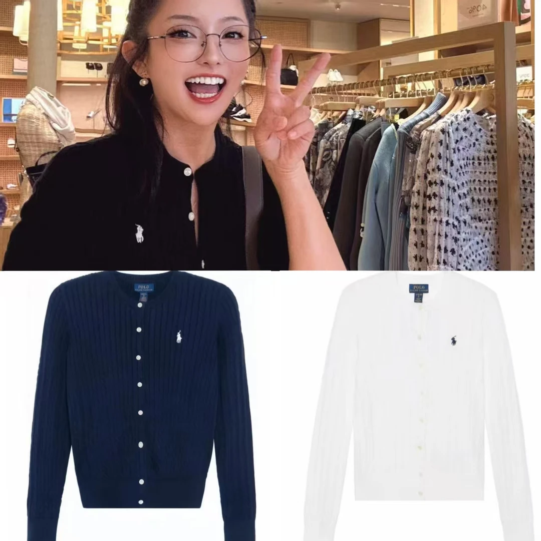 Polo Ralph Lauren/拉夫劳伦 专柜款纯色logo绞花针织开衫大童款