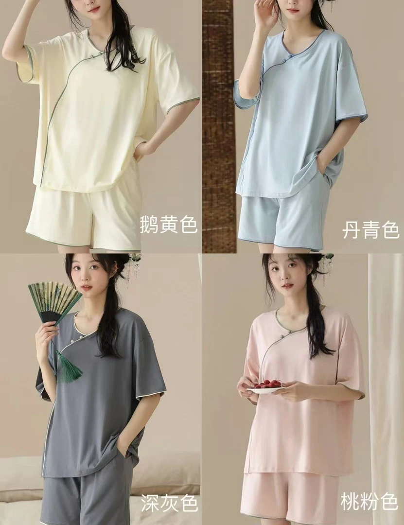 8462号13655#新中式套头带垫上衣+口袋短裤家居套装（预）