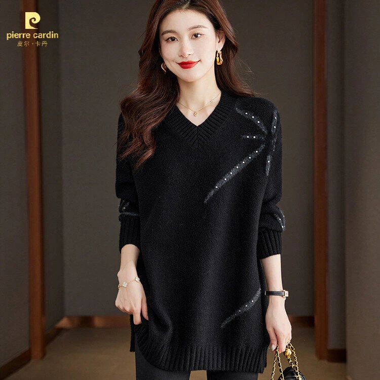 皮尔卡丹秋冬宽松显瘦女款针织打底衫洋气时尚慵懒风高级减龄高端