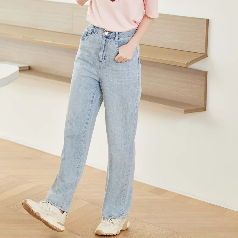 风笛2024夏季新款高腰直筒阔腿裤牛仔裤梨形显瘦长裤夏薄款