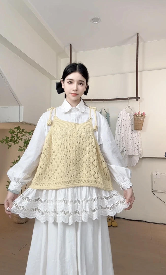 郁香马甲 早春叠穿单品绑带针织吊带小背心女外穿短款上衣
