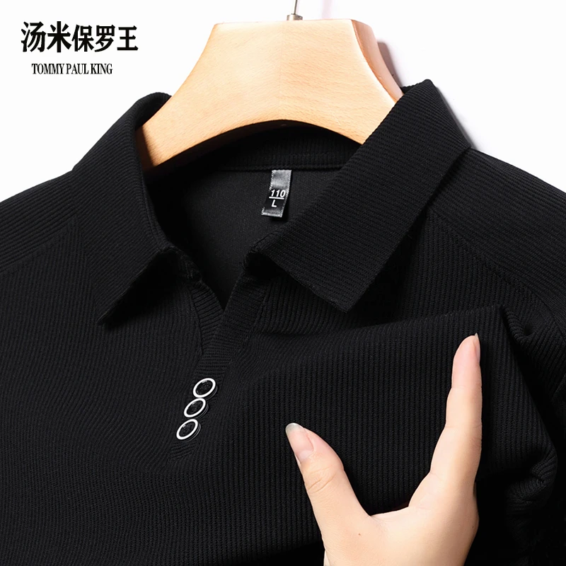 【汤米保罗王】春秋长袖剪刀领POLO衫男轻奢休闲宽松透气百搭上衣