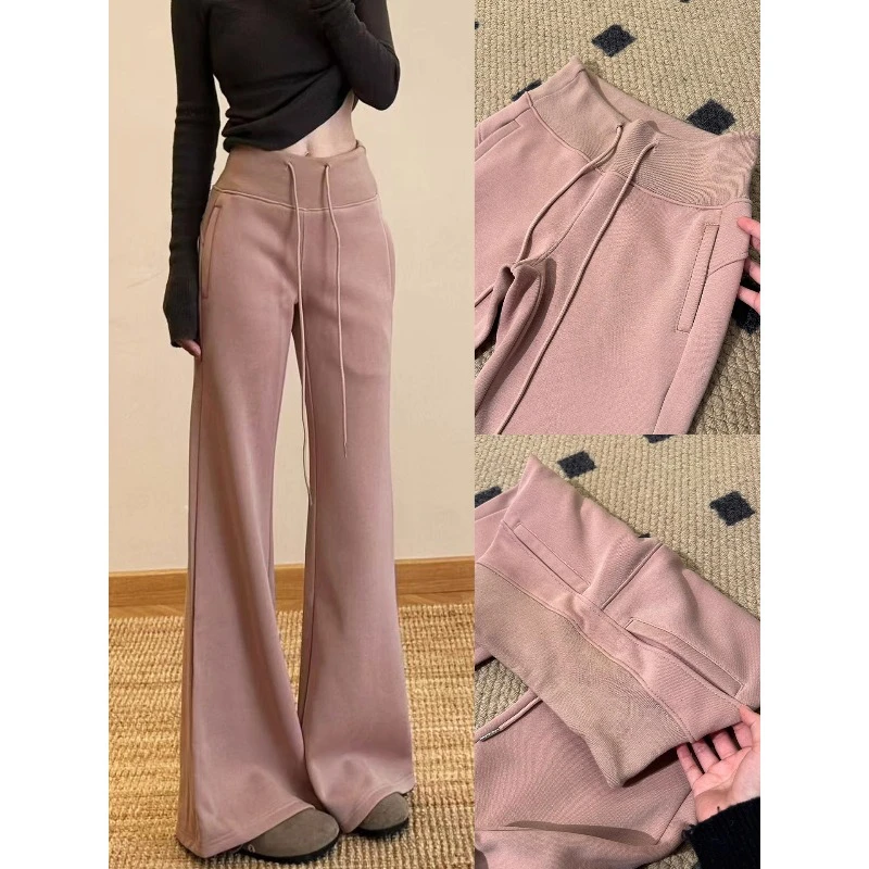 lulu喇叭运动裤女2025秋冬新款高腰显瘦修身垂感小个子加绒微喇裤