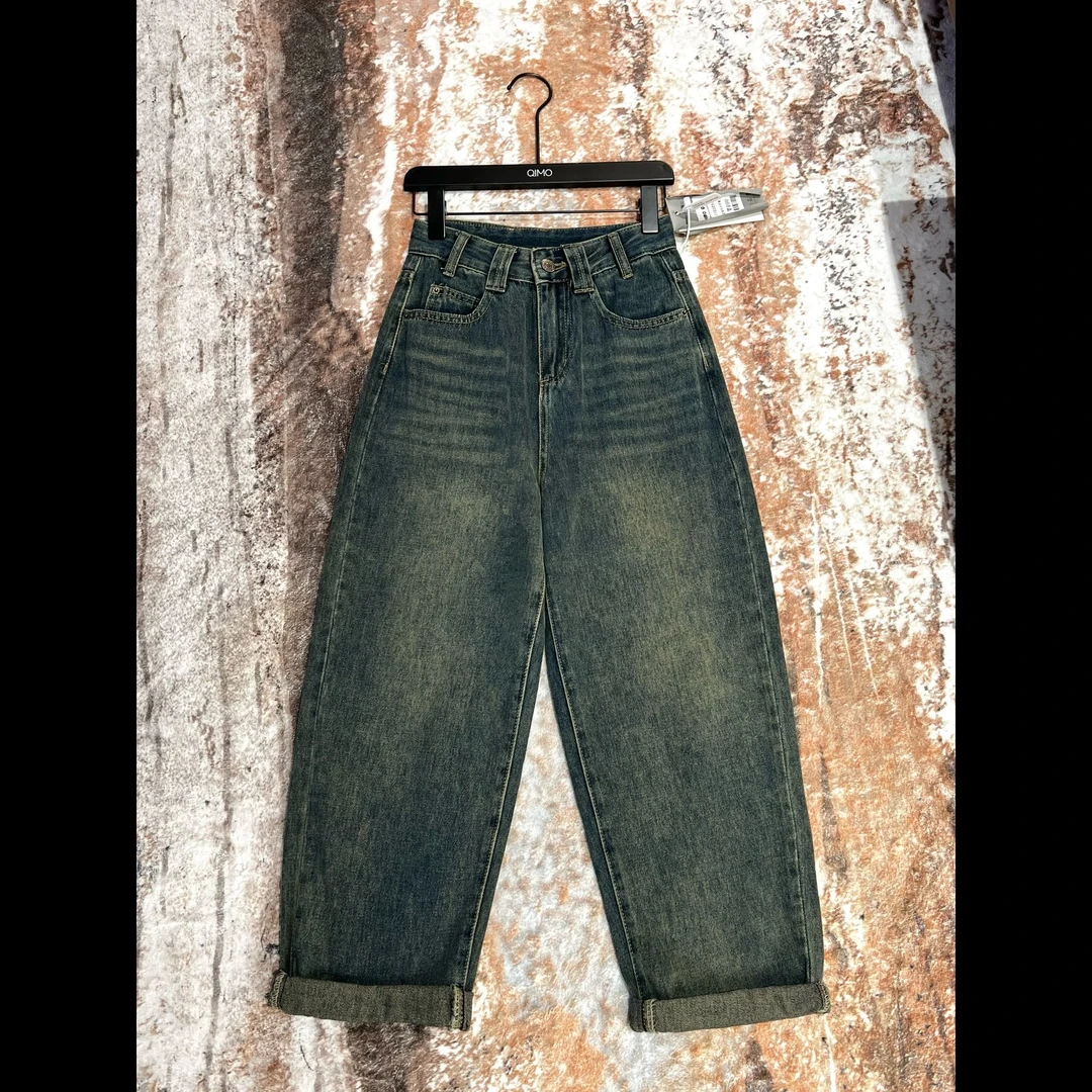 QIMO启茉（A110325#复古哈伦牛仔裤）蓝色