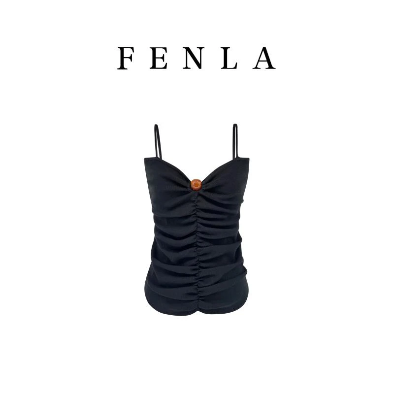 【惠姐私服】百搭纯欲褶皱吊带背心气质修身内搭上衣 83606