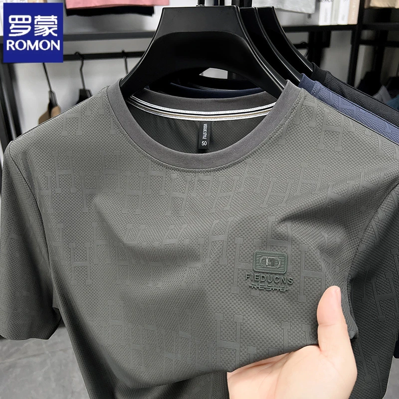 罗蒙 短袖男夏季新款圆领男士T恤衫薄款冰丝中年爸爸装宽松半袖