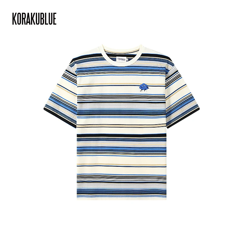 抱歉网抑云条纹短袖T恤 蓝布屋夏季230g宽松纯棉半袖TKBLTEE917