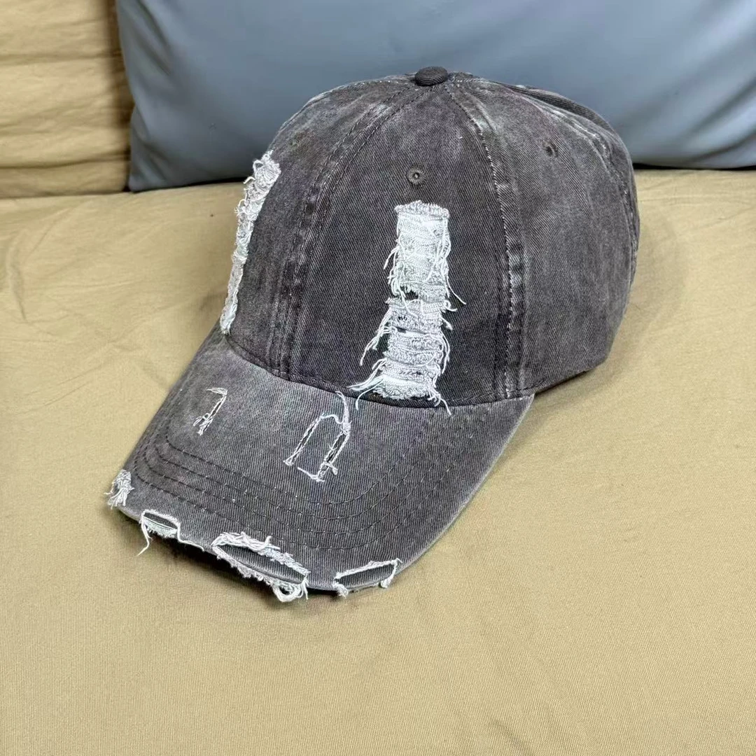 圆顶牛仔棒球帽休闲百搭帽子鸭舌帽做旧夏季女水洗宽檐破洞