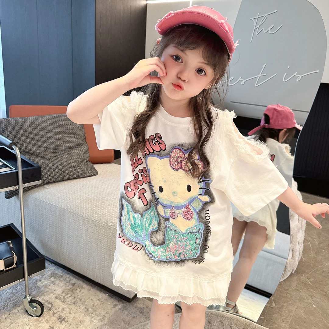 【Mt studio】【现货】美人鱼KT卡通连衣裙女童夏季韩版少女风短袖T裙