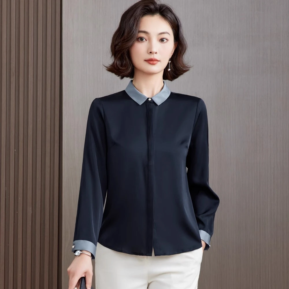 纯色黑色真丝衬衫春秋女长袖2025时尚新款杭州上衣气质百搭衬衣