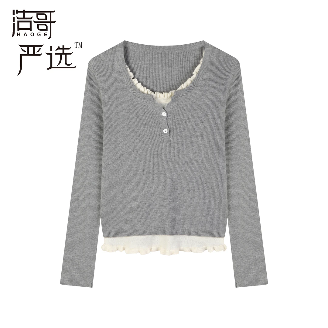 浩哥严选●针织衫预HGQ5ZZS4069A时尚百搭日常秋冬显瘦假两件设计