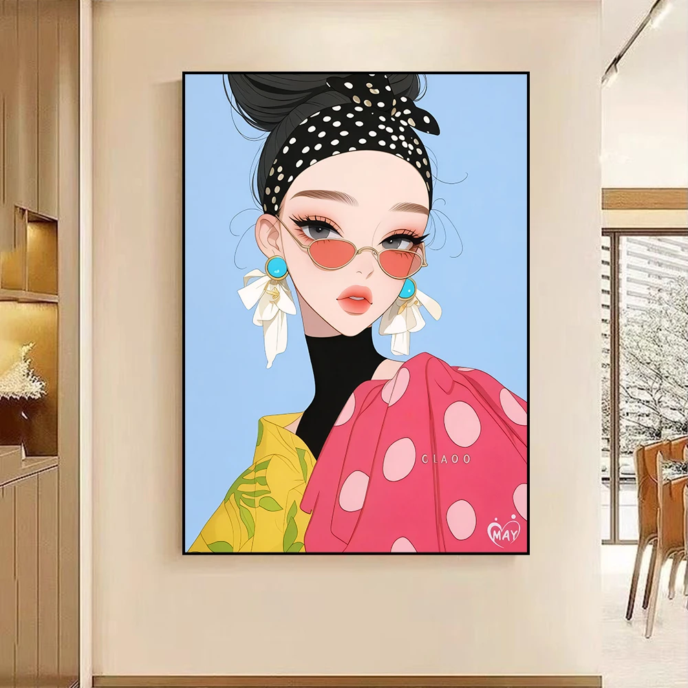 时尚少女玄关走廊人物装饰画卡通道壁画轻奢女孩挂画Q18