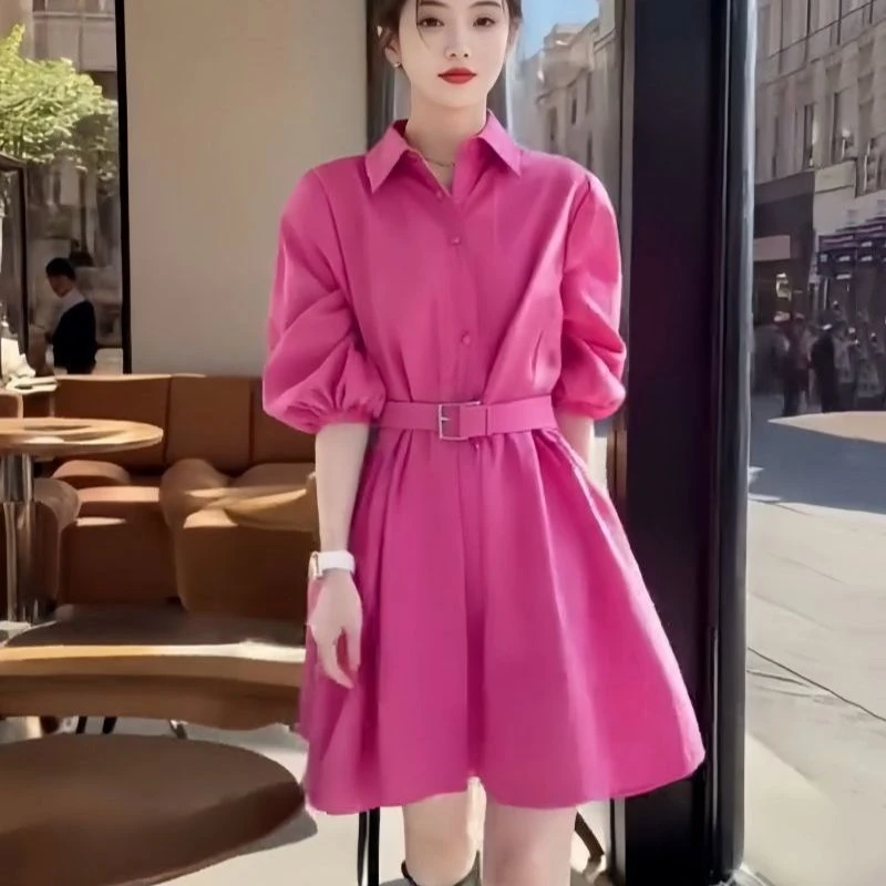 2025春夏新款时尚洋气气质收腰显瘦百搭连衣裙高级轻奢衬衫女裙潮