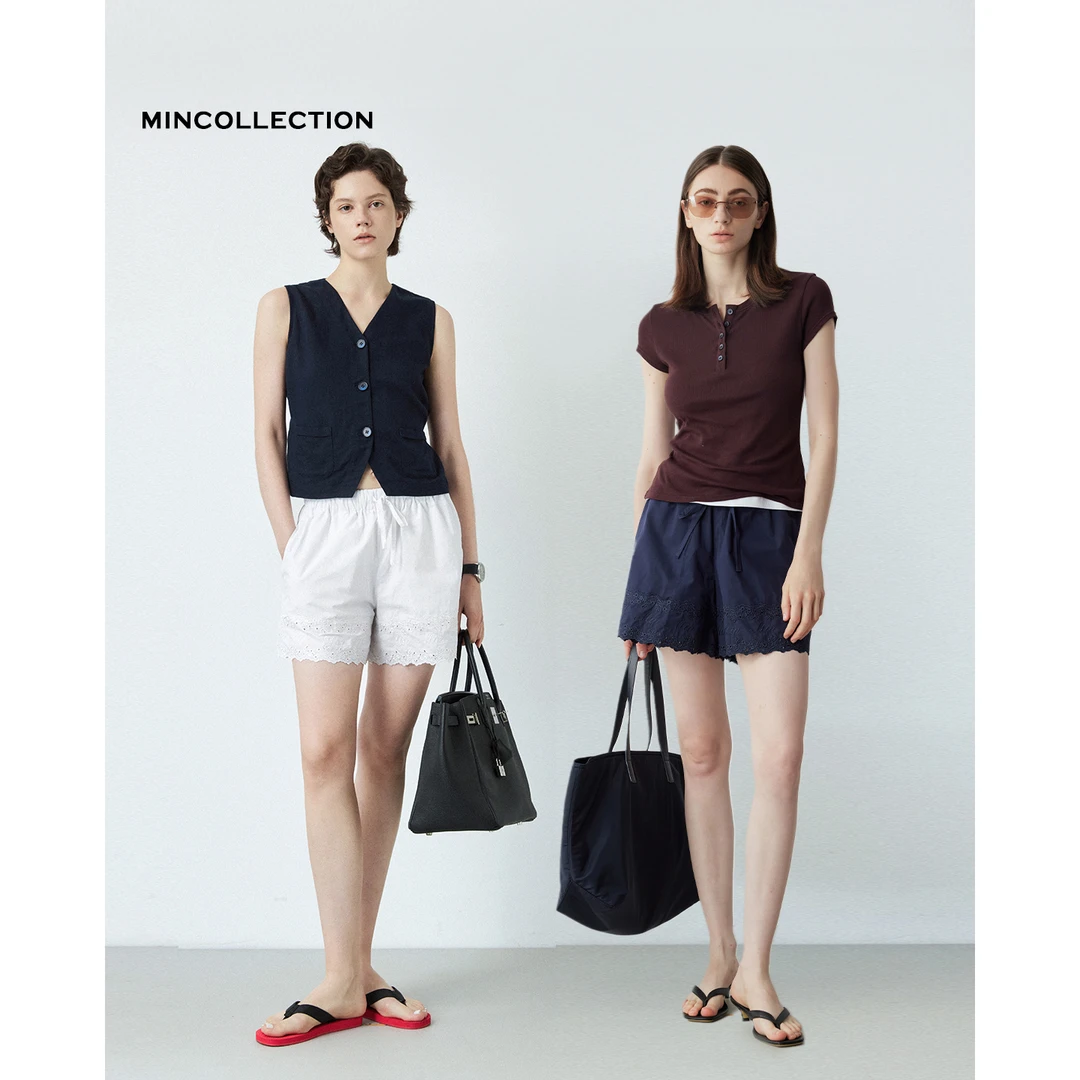 花边短裤/法式蕾丝刺绣镂空清凉松紧腰短裤40146