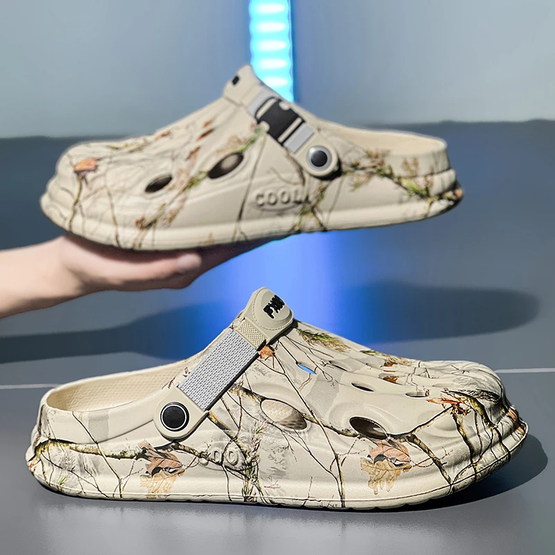 2025新款夏季沙滩洞洞鞋男士凉鞋包头半拖鞋防滑外穿厚底软凉拖鞋