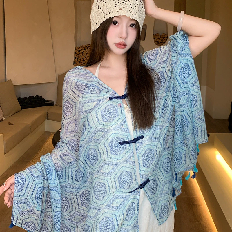 TAFN新潮盘扣围巾披肩女春夏秋空调房护颈防晒民族风丝巾