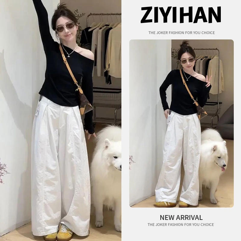 2025早秋新款气质长袖T恤上衣女士百搭显瘦阔腿休闲裤时尚两件套