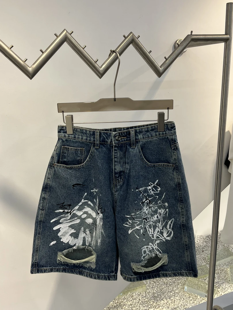 美式复古破洞牛仔短裤男夏季宽松五分裤