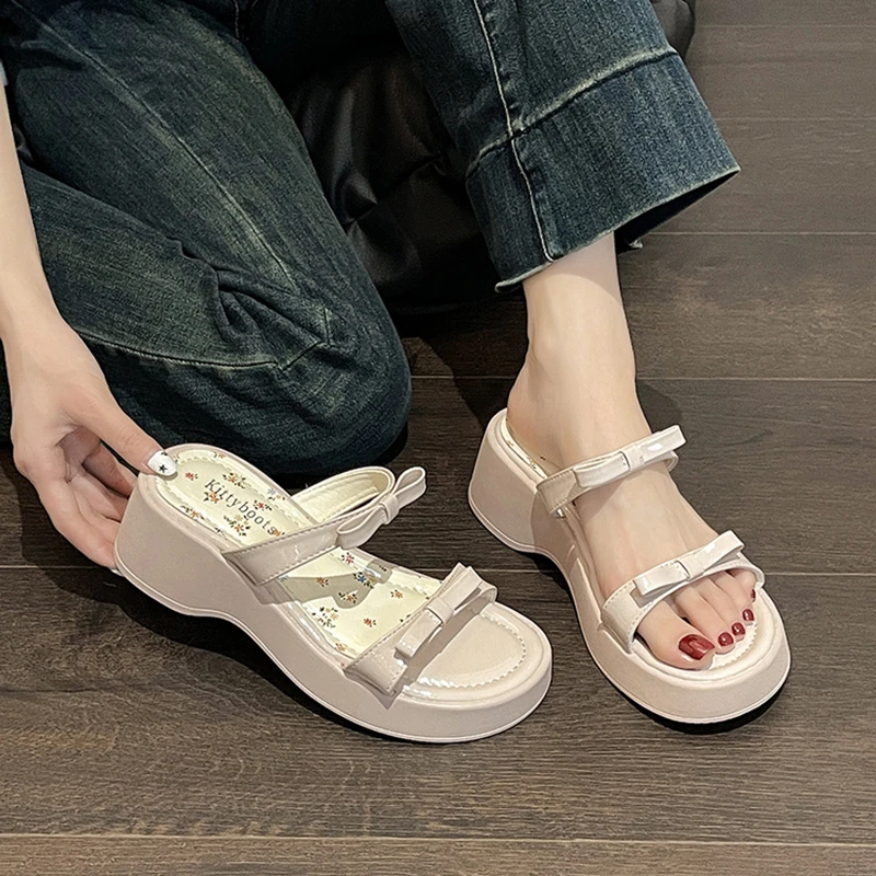 法式时尚外穿百搭舒适蝴蝶结拖鞋女2025春夏季新款韩版配裙凉拖鞋