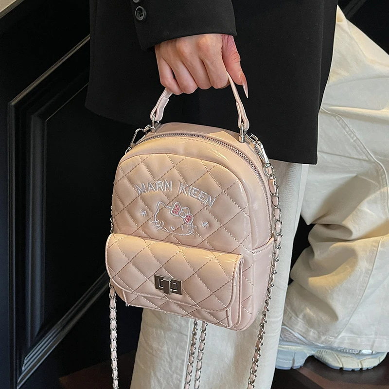 夏天精致超火女式双肩包2025新款时尚菱格链条后背包迷你通勤书包