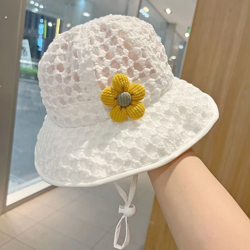 女宝宝遮阳帽子夏季薄款甜美花朵婴儿防晒帽大帽檐可爱女童太阳帽