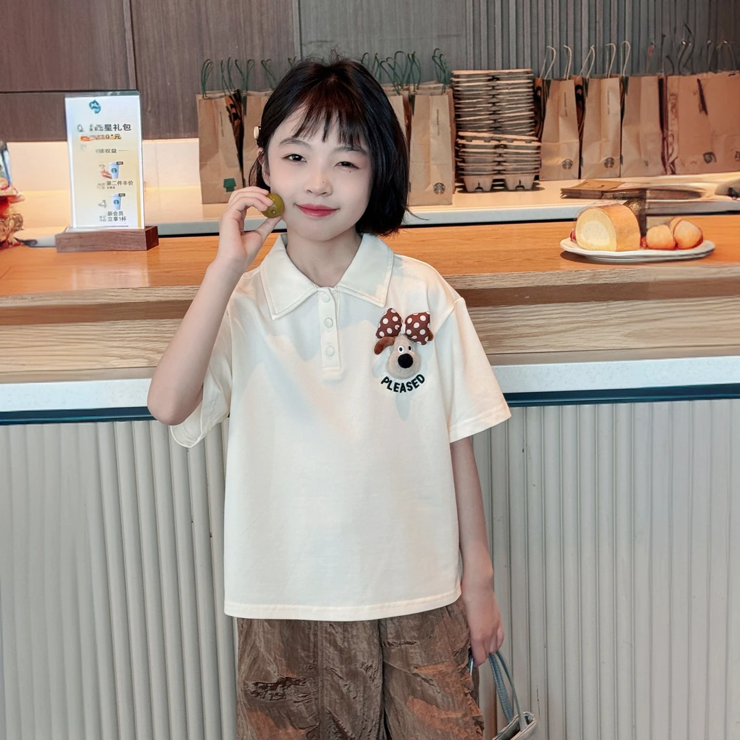 女童夏季短袖t恤2025新款爆款6-12岁洋气儿童时尚宽松休闲polo衫