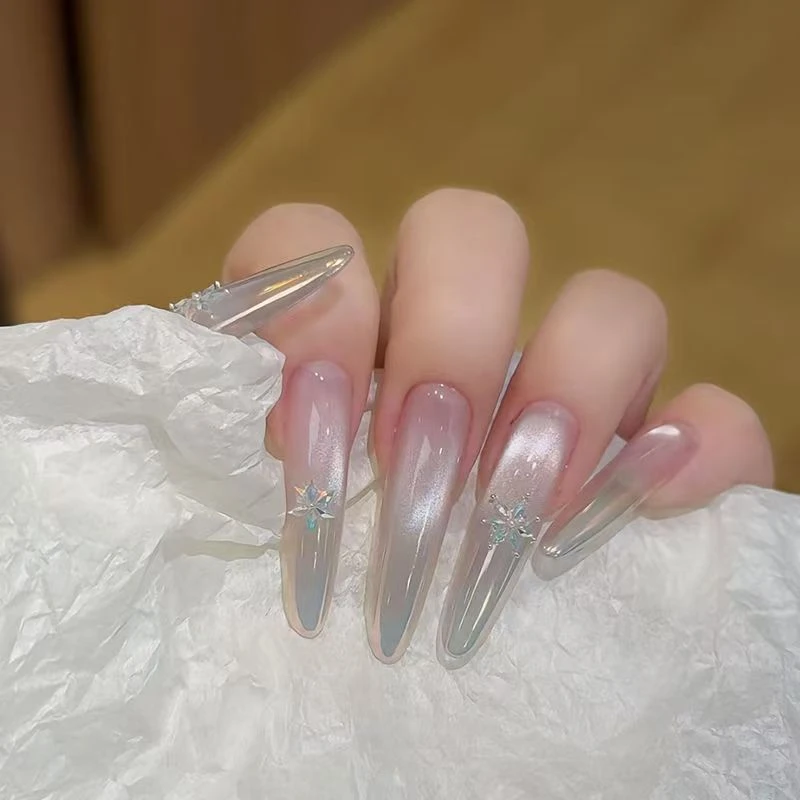 【极光渐变】超还原超仙高级定制春日雪花美甲纯手工穿戴甲猫眼