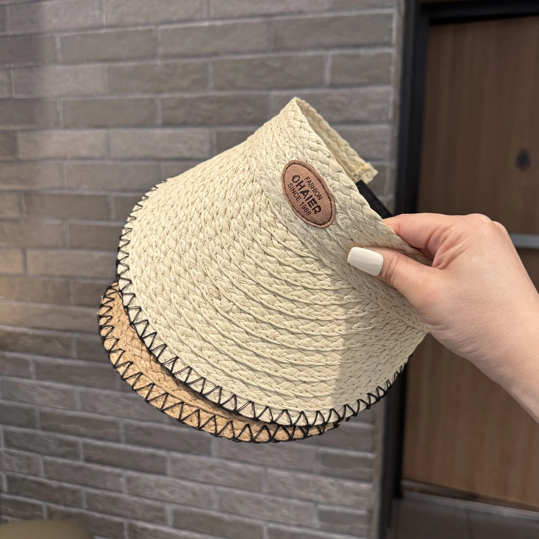 儿童草编空顶帽夏季大檐防晒太阳帽宝宝户外沙滩帽男女童遮阳帽潮