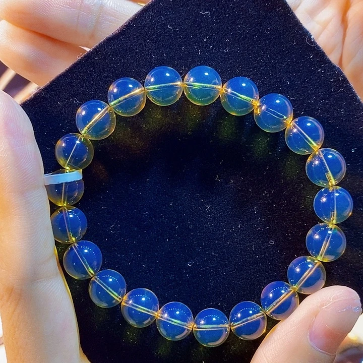 蓝珀银S925镶嵌珠宝奇石墨西哥蓝珀手串9