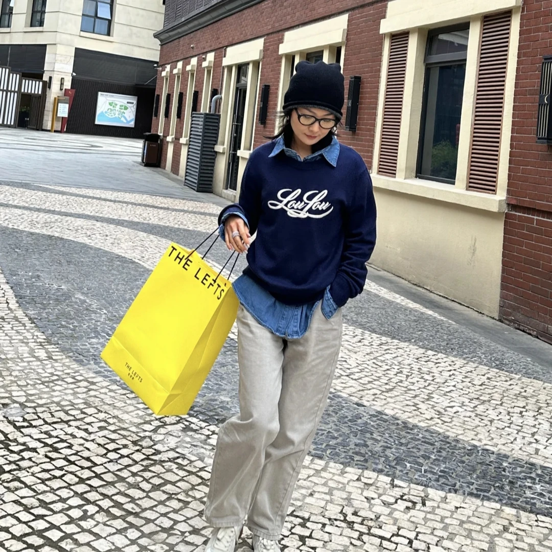 99新 YSL/圣罗兰 蓝色刺绣字母卫衣 S码 AA10109