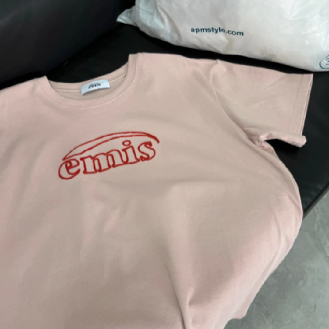 韩国东大门代小众品牌潮牌emis男女款刺绣全棉t恤