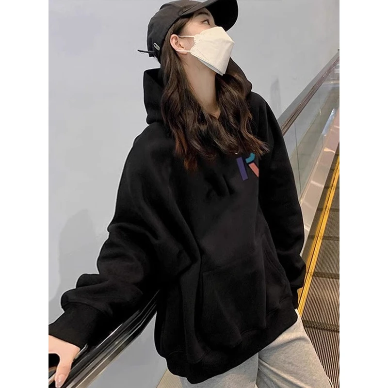 秋冬加绒加厚白色连帽卫衣女2025新款韩版宽松中长款遮屁股上衣