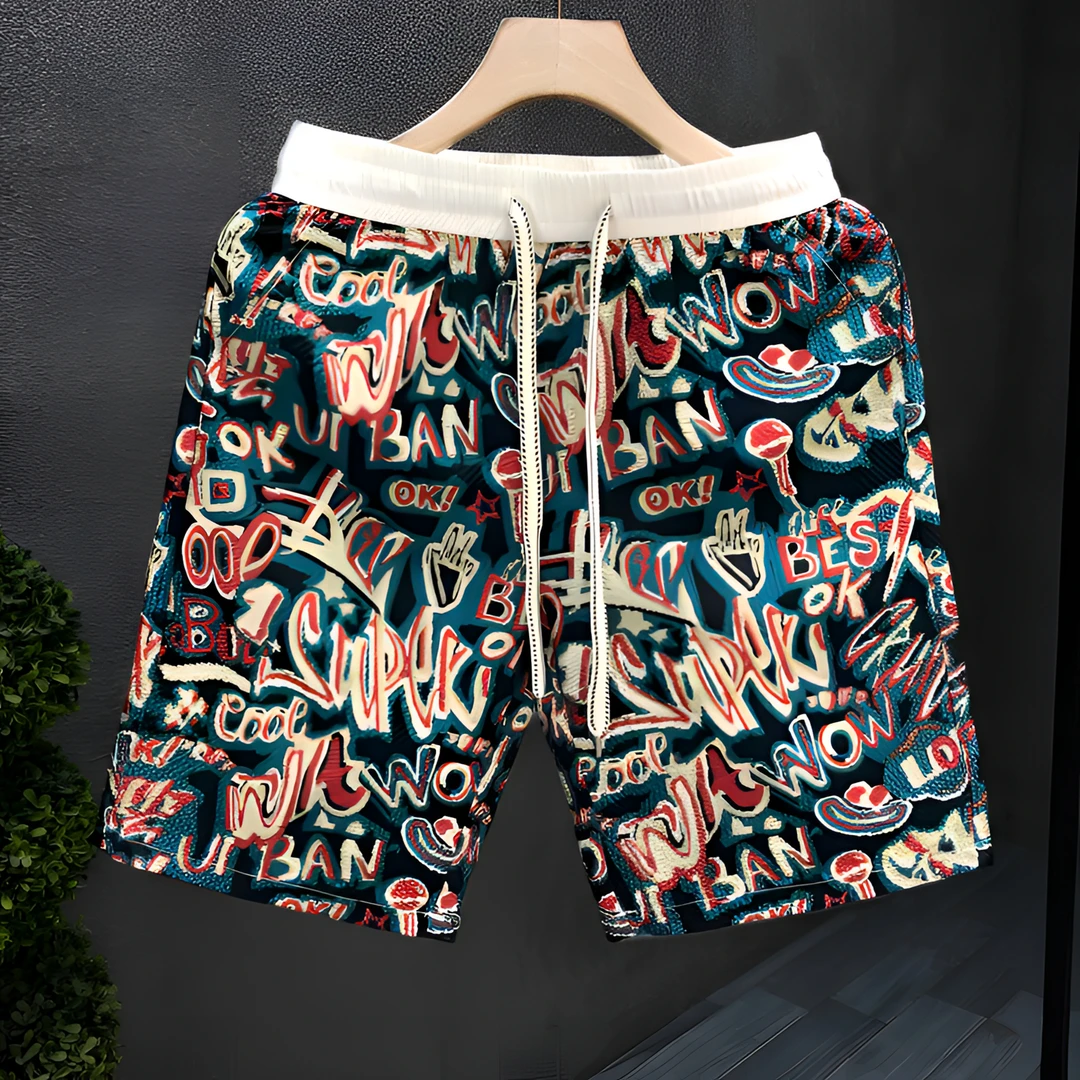 郎的巨帅气休闲花短裤男系带薄款外穿五分裤子2025夏季新款沙滩裤