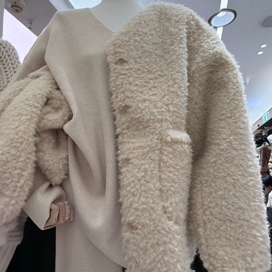 Nice-短款外套女冬季加厚慵懒风保暖宽松韩风毛毛外套