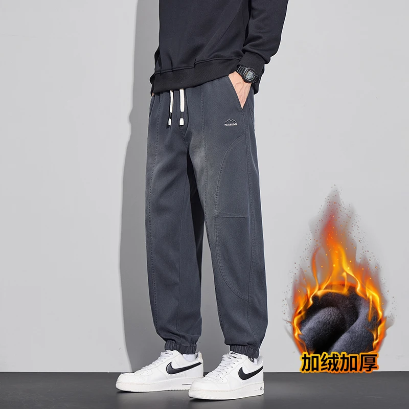 秋冬加绒2025美式潮牌工装休闲裤男士宽松束脚裤潮流星空纹哈伦裤