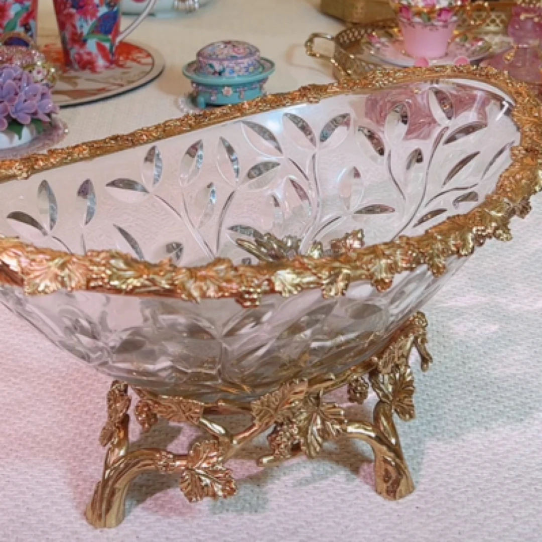 SS 01黄铜配水晶干果盘 水果盘