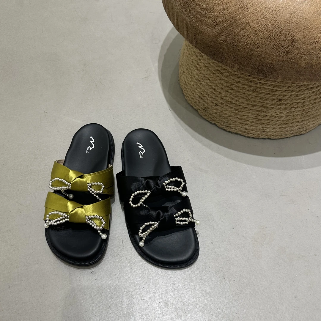 M 588-2 2025年新款夏季小众蝴蝶结厚底一字女外穿休闲百搭拖鞋