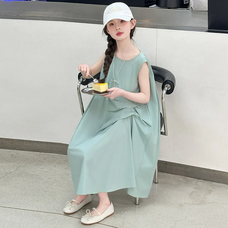 女童连衣裙夏季新款中大童无袖棉布大摆裙女孩洋气裙子背心公主裙