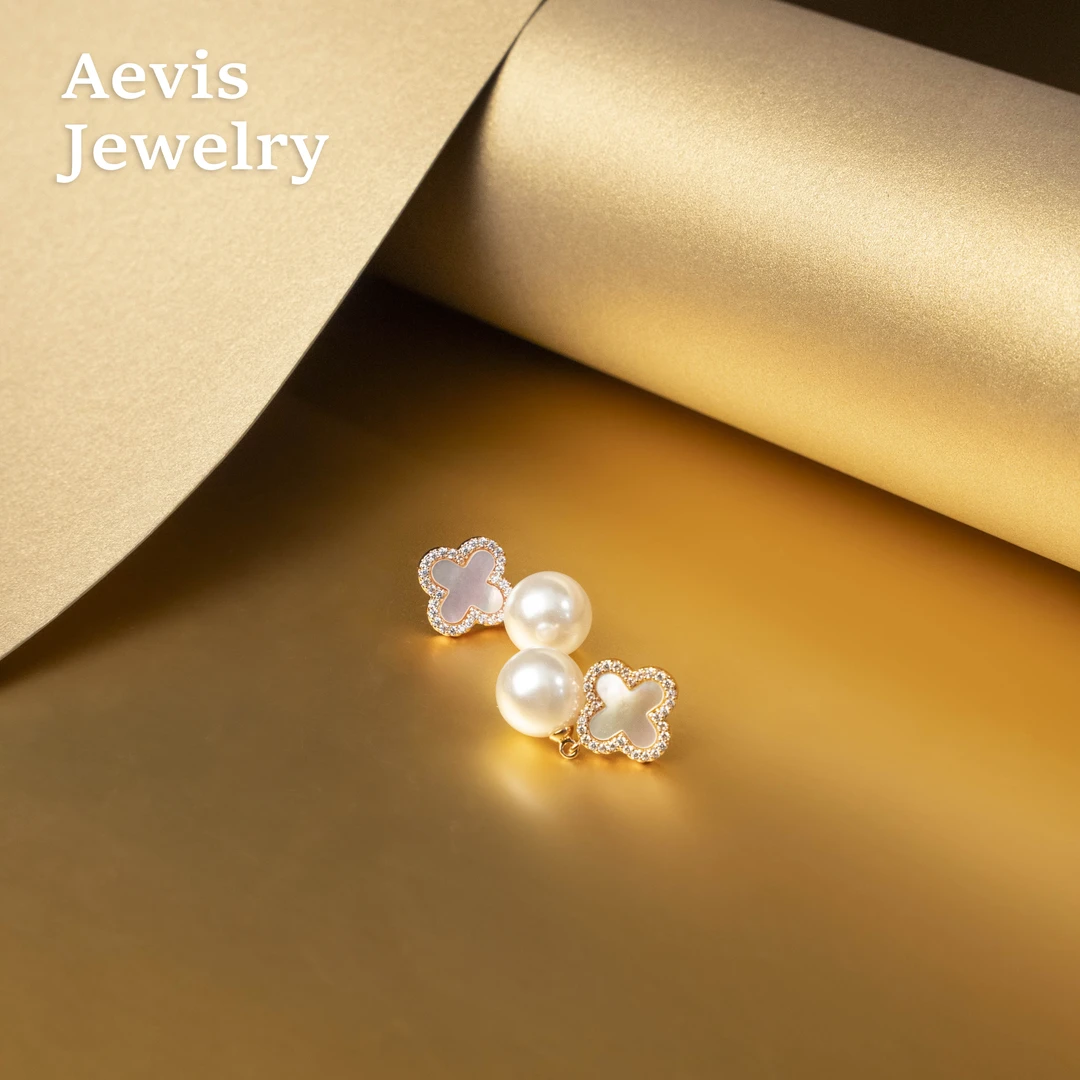 铜合金耳饰 Aevis Jewelry贝叶垂珠耳钉 叶间晨露雅致-6113