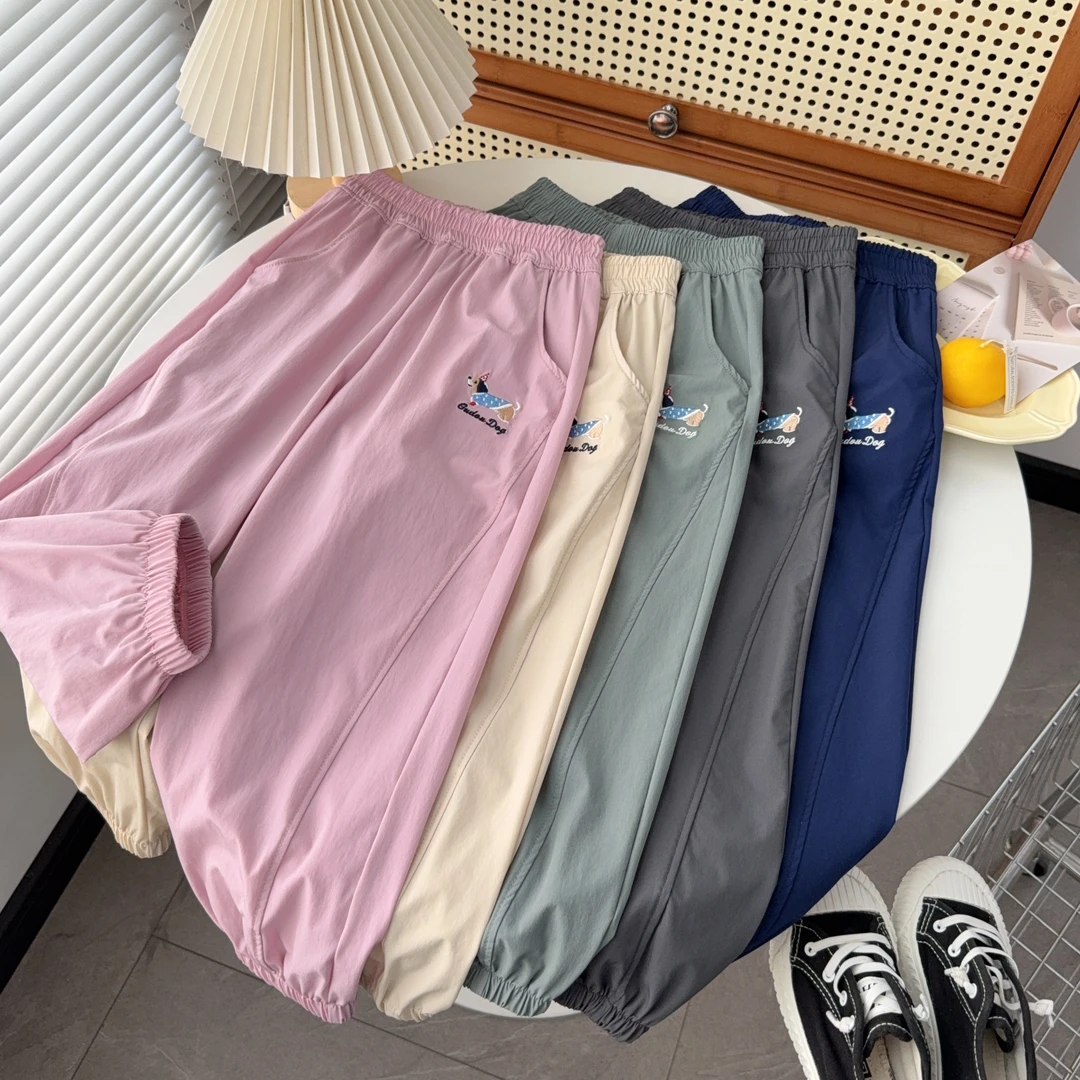 夏季速干裤韩版腊肠狗 刺绣卫裤 休闲 男童女童小中大童纯色 儿童