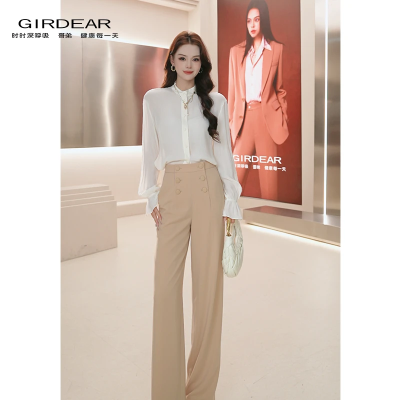 GIRDEAR/哥弟【反转巴黎】新款气质高腰垂感直筒西装阔腿裤110012