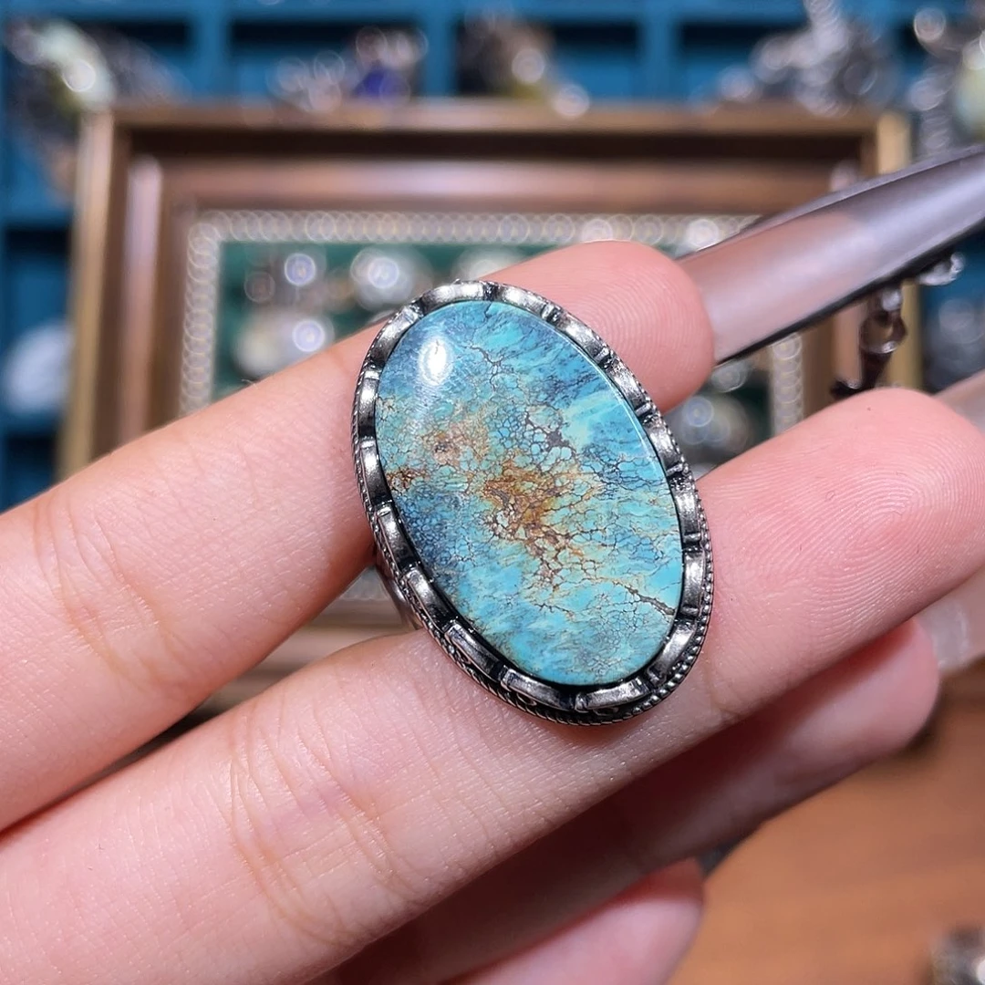 腰***姐绿松石银S925镶嵌戒指