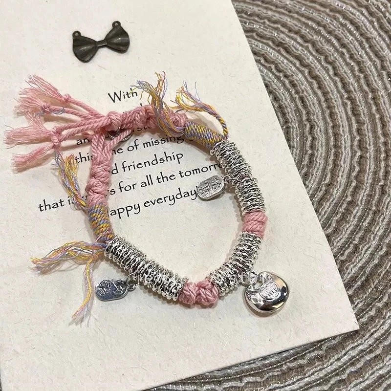 足银手链 999纯银A57小胖福纯银盘缠手链绳粉绳手串新中式礼物