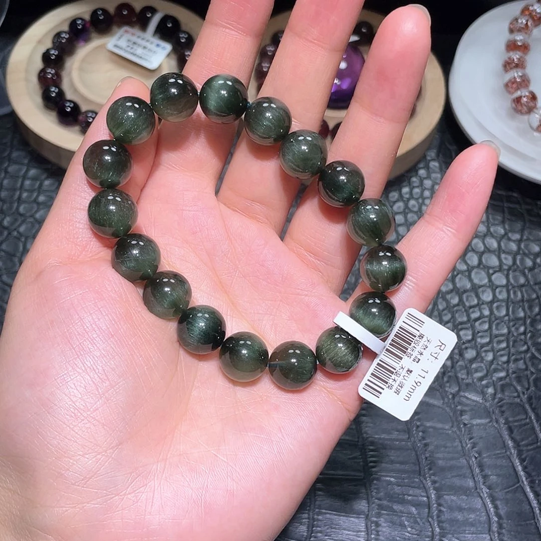 水晶手链未镶嵌绿发晶手链，晶体通透