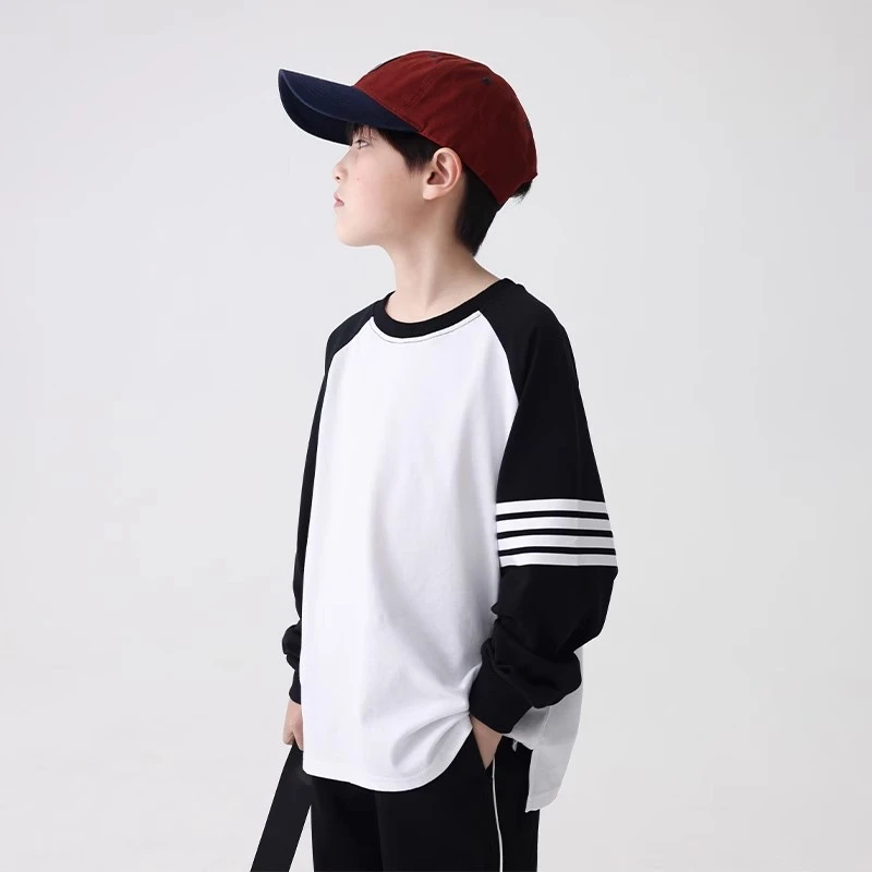 吉米妈春季童装水洗插肩袖男童t恤 2025纯棉儿童上衣长袖打TXW337