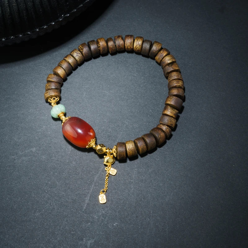 【拾悦】奇楠沉香片珠0.8南红单圈手串