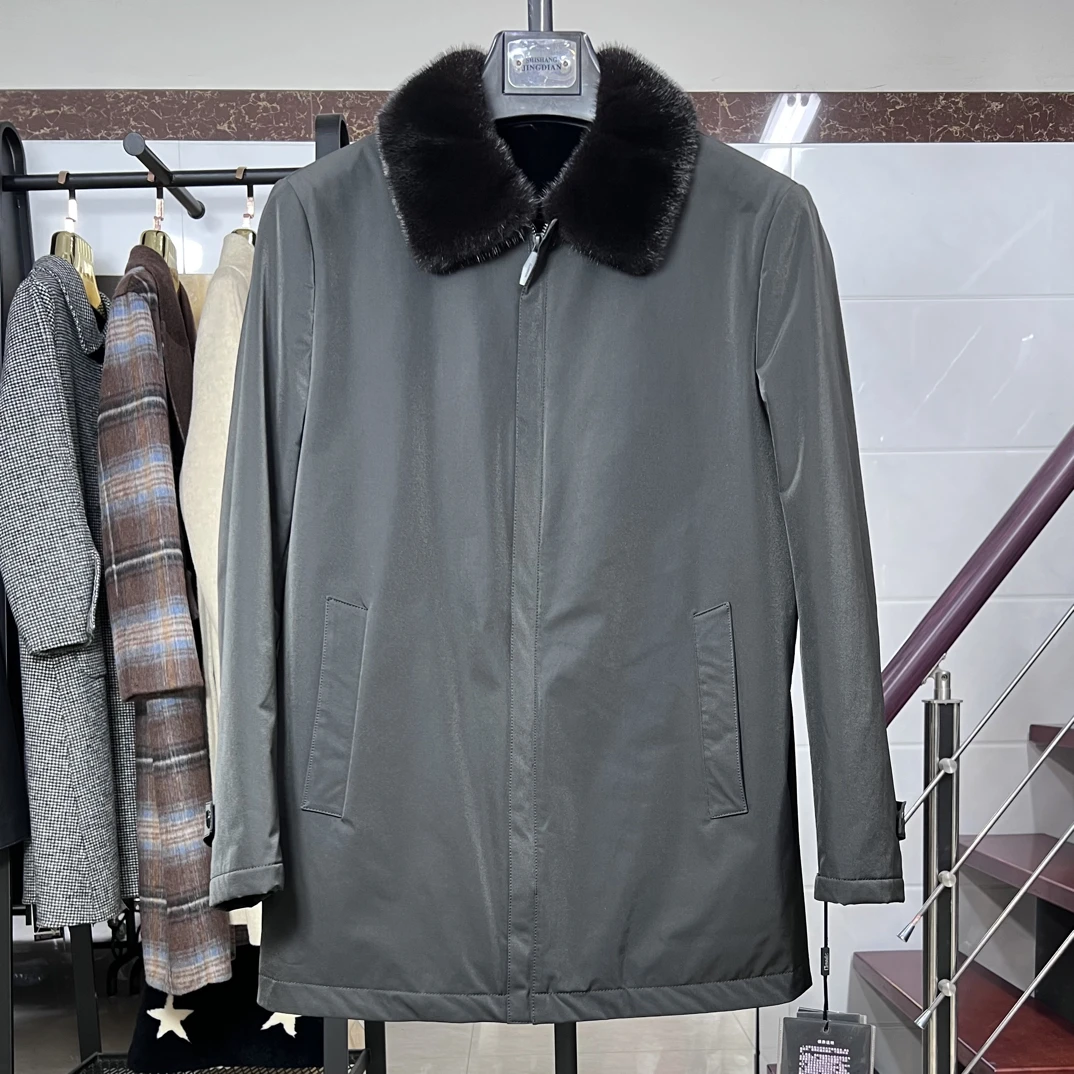 男士翻领冬季水貂毛内胆保暖外套（剩：L,XL）