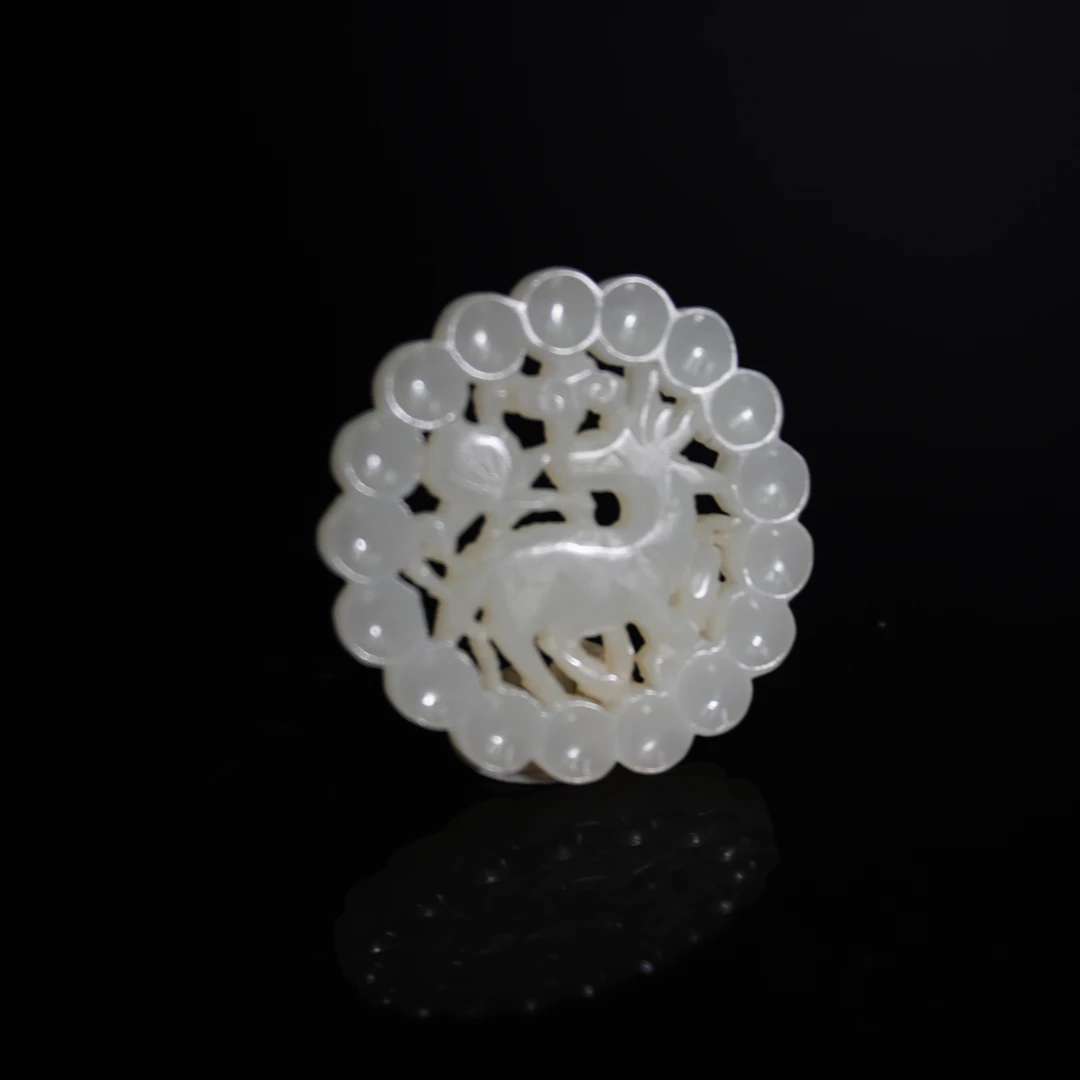 民国和田玉鹿衔灵芝佩/012080/收藏/传承/【友谊文物商店】