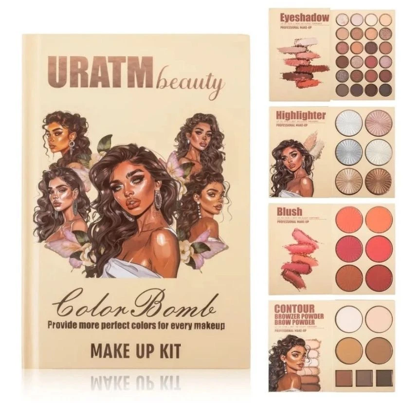 网红多色眼唇彩高光腮红修容书本形珠光哑光眼影盘